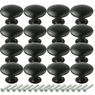 SZCXDKJ 16 Pcs 30mm Black Cupboard Knobs, Kitchen Cupboard Handles Cabinet Door Knobs, Vintage Matted Round Drawers Cupboard with 16 Screws for Drawer Wardrobe Cupboard Door