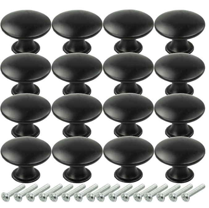 SZCXDKJ 16 Pcs 30mm Black Cupboard Knobs, Kitchen Cupboard Handles Cabinet Door Knobs, Vintage Matted Round Drawers Cupboard with 16 Screws for Drawer Wardrobe Cupboard Door